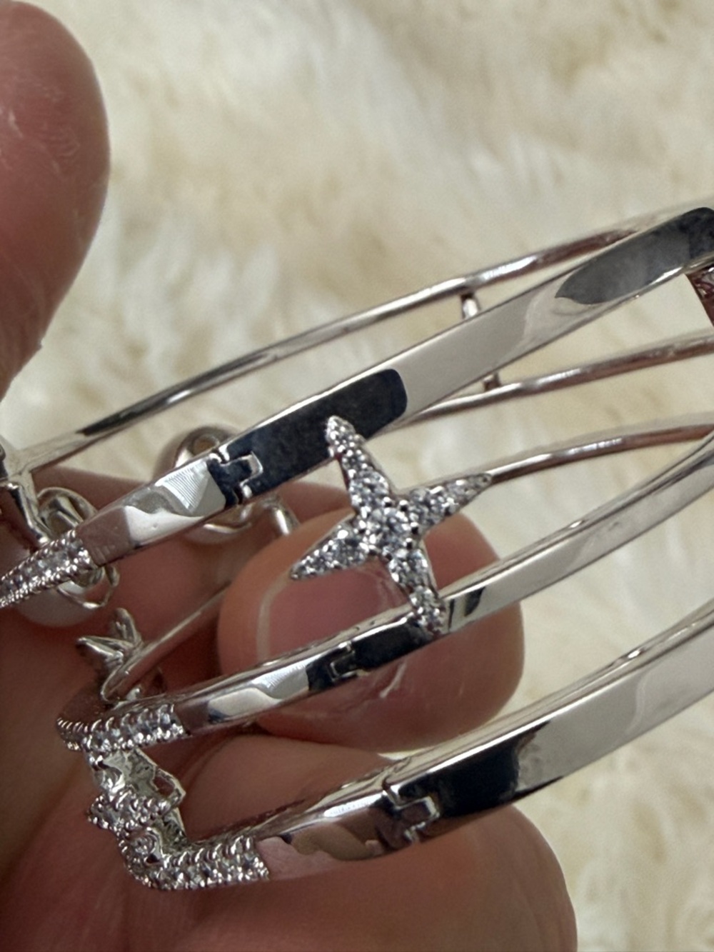 Silver Pearl & Cubic Zirconia Multi-Row Cuff Bracelet - Picture 2 of 5